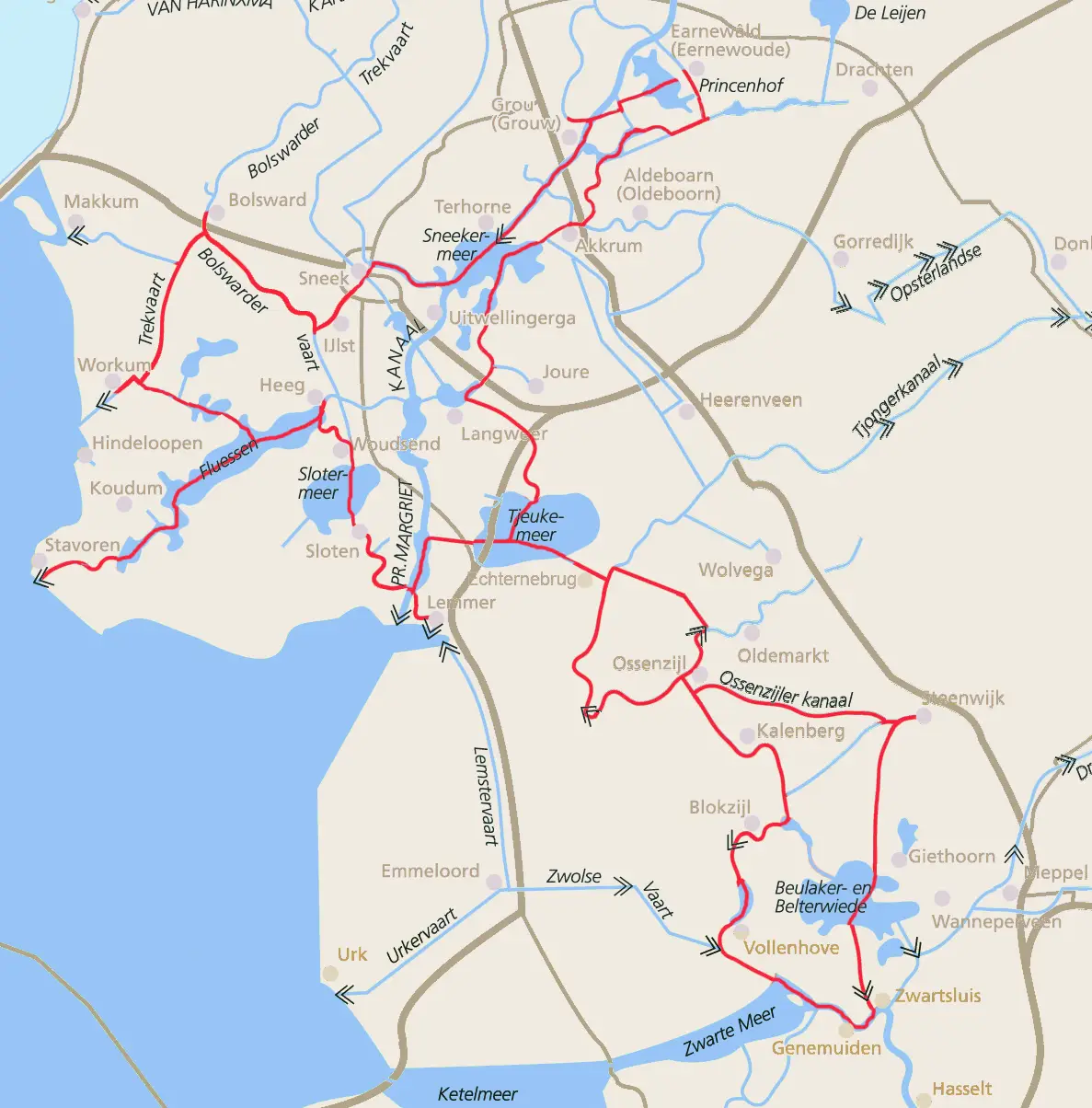 Friesland Overijssel Route routekaart